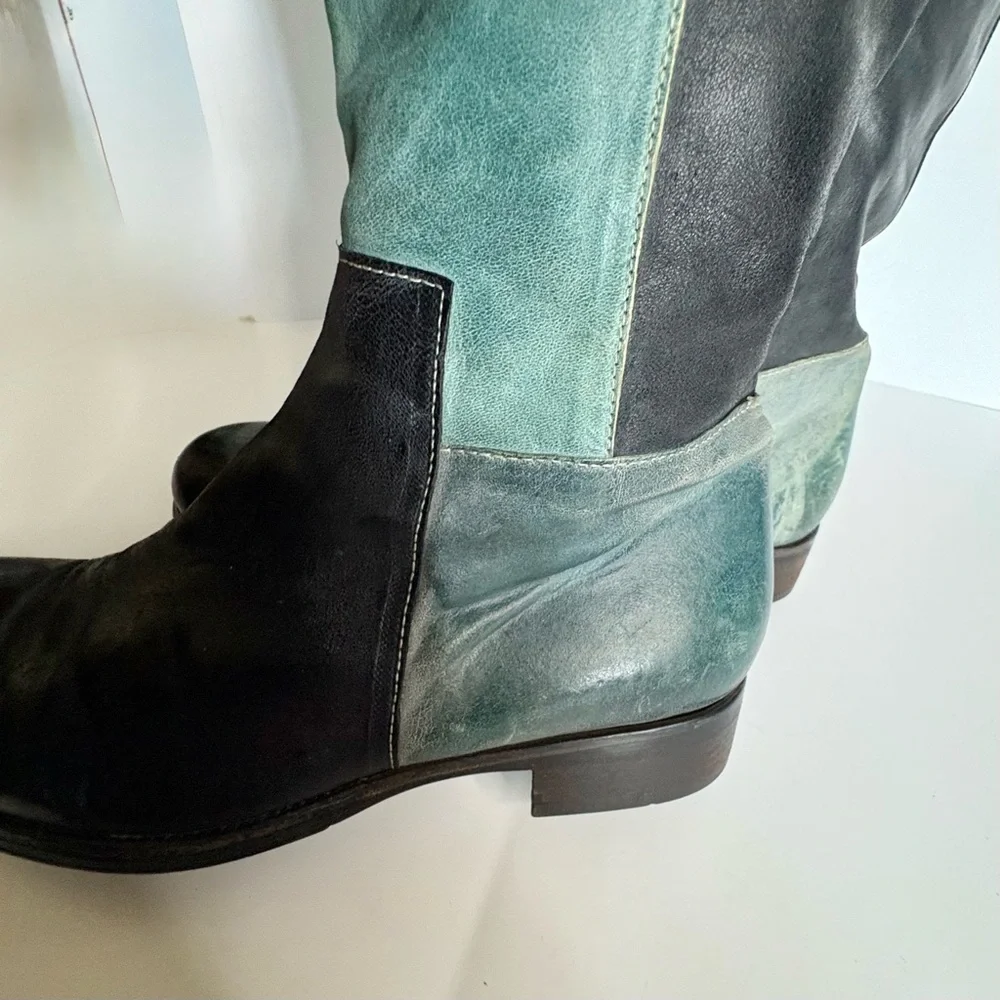 Vladì Boots Handmade in Venice Italy Rare Blue Black & Green Sz EU 38 US 7.5
